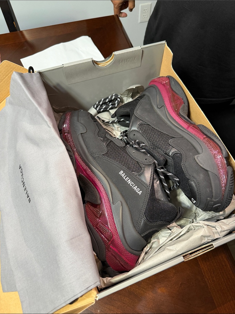 Balenciaga Triple S Black with Burgundy Accent Men's Sneakers